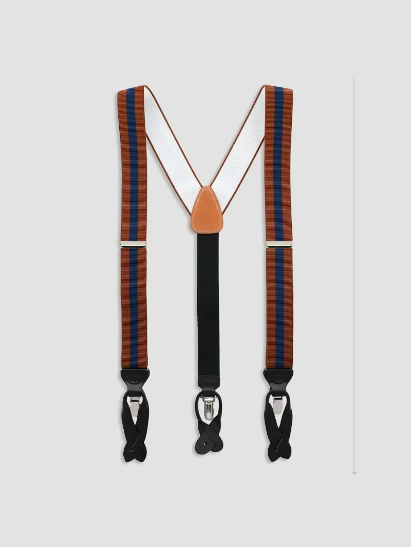 Men Oliver Striped Suspenders - Rust Blue