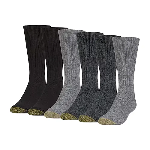 Gold Toe Harrington Mens 6 Pair Crew Socks, 10-13, Black