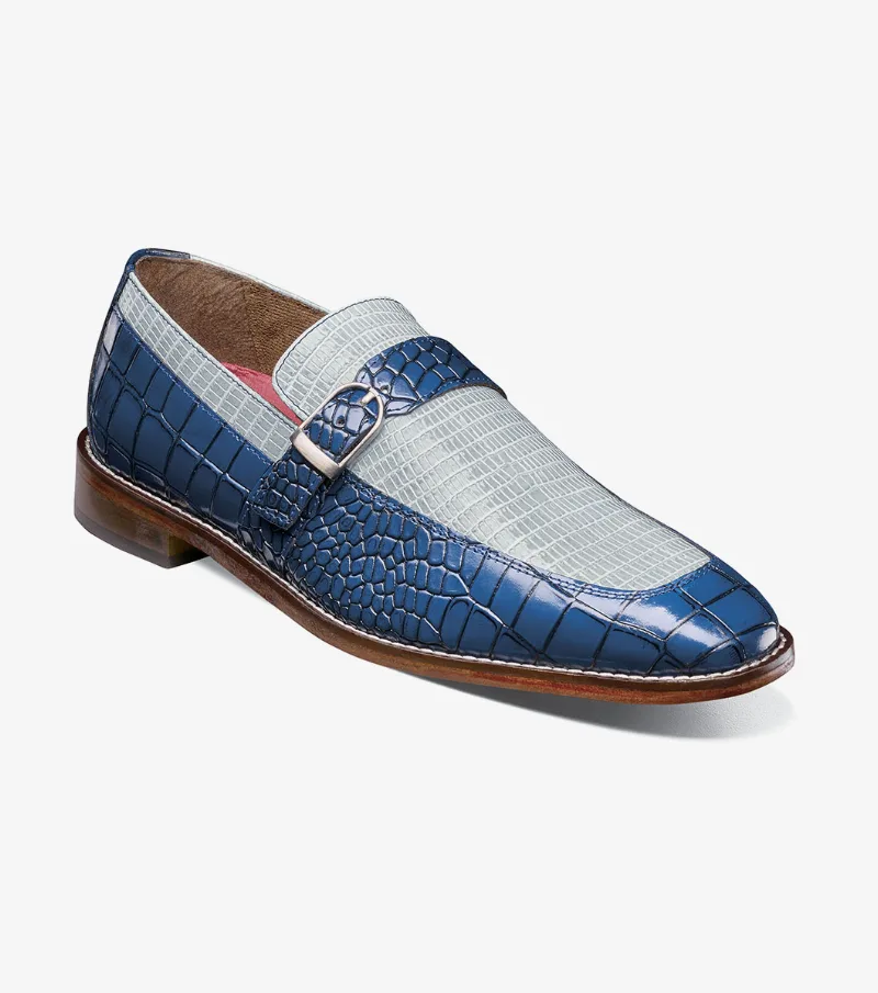 Stacy Adams Shoes Rubiano Moc Toe Buckle Strap Slip On Dark Blue Multi Size 11
