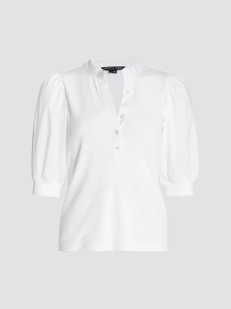 Veronica Beard Women's Coralee Puff-Sleeve Top - White - Size Large