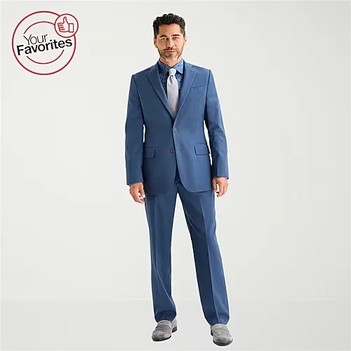 Stafford Coolmax All Season Ecomade Birdseye Signature Mens Stretch Fabric Classic Fit Flat Front Suit Pant, 34 32, Blue