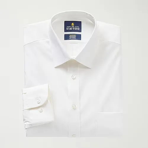 Stafford Smart Tech Mens Regular Fit Stretch Fabric Wrinkle Free Long Sleeve Dress Shirt, 15-15.5 34-35, White