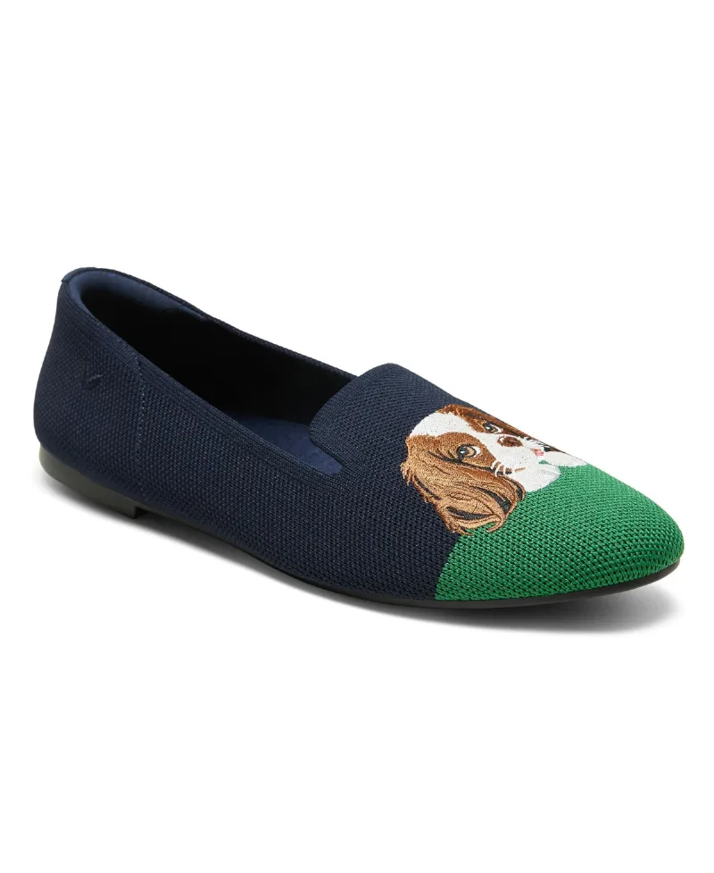 Vivaia Women's Audrey Round-Toe Slip-On Embroidered Loafers - Navy/green - cavalier