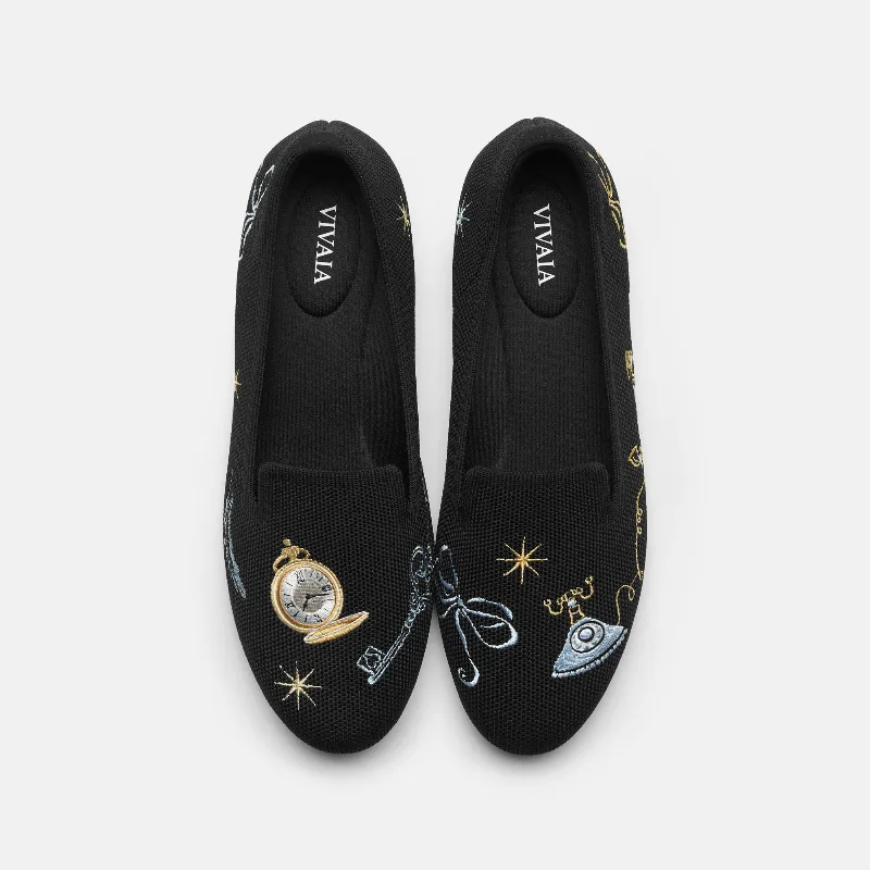 VIVAIA Round-Toe Embroidered Loafers (Audrey)|BLACK - VINTAGE ELEMENT|7-7.5