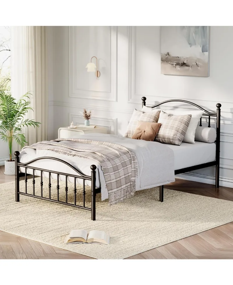 gaomon Twin Metal Platform Bed Frame with Vintage Headboard - Black