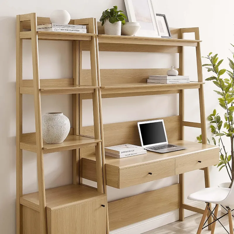 Ashley Modway Bixby 19" Home Office Desk and Bookshelf Set, Oak