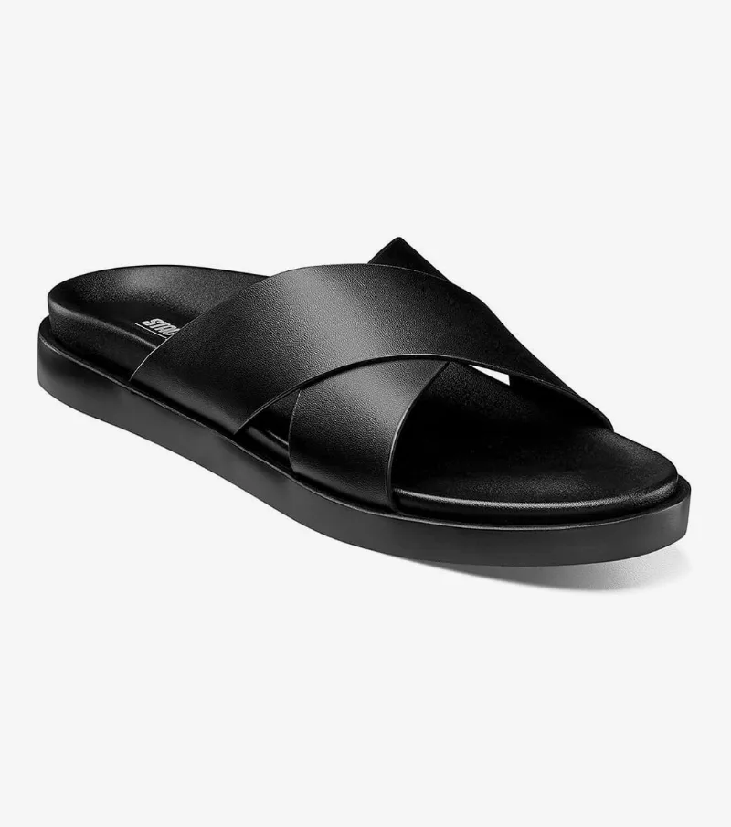 Stacy Adams Shoes Montel Cross Strap Slide Sandal Black Size 12