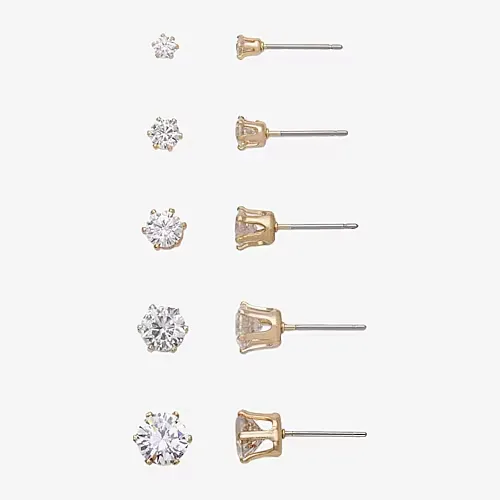 Mixit Womens Cubic Zirconia Hypoallergenic 5 Pair Earring Set, One Size, Gold