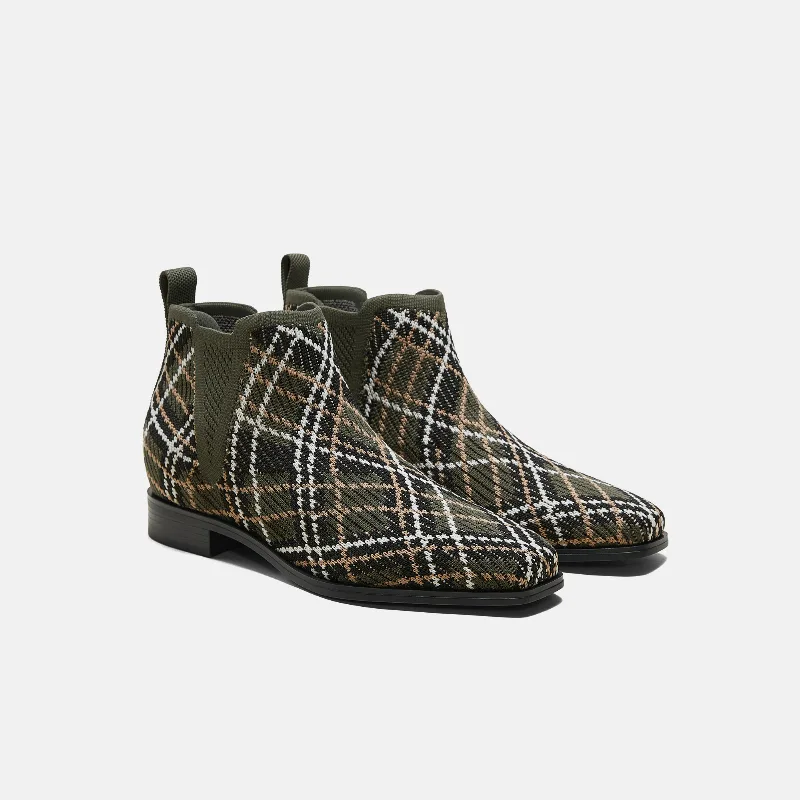VIVAIA Square-Toe Slip-On Chelsea Boots (Ryan Slip-On)|DARK OLIVE LINED PLAID|US 6