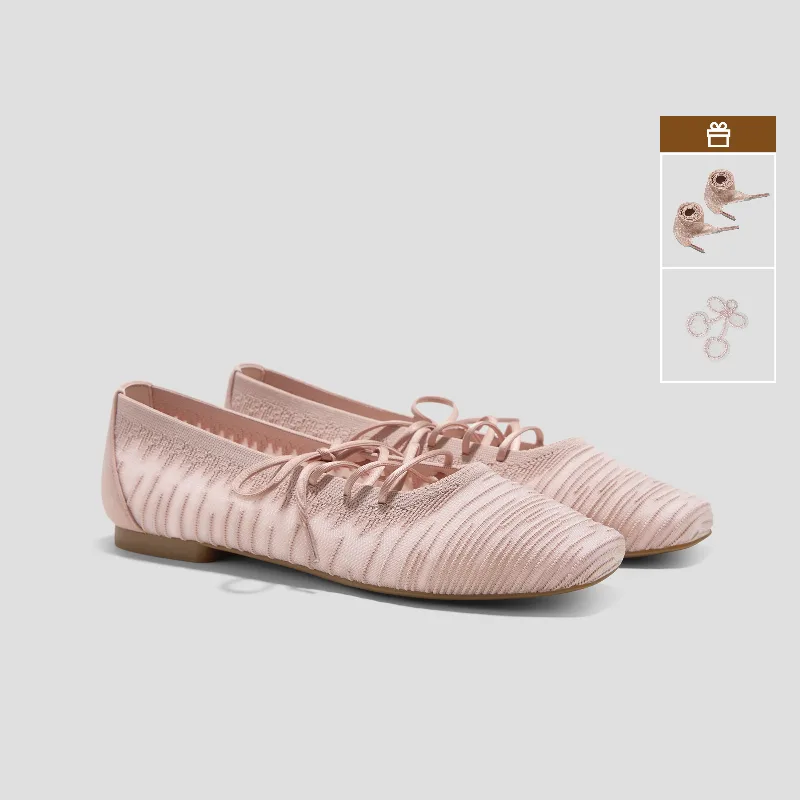 VIVAIA Square-Toe Lace-Up Mary Janes (Miley)|BALLET BLUSH|US 9