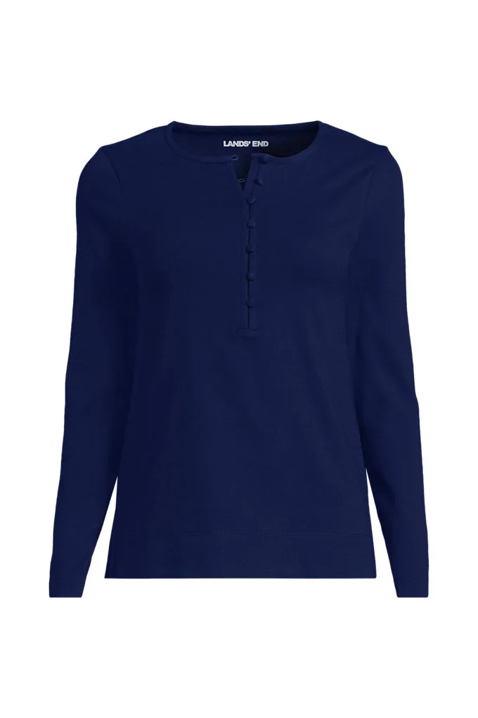 Women's Plus Size Long Sleeve Polished Essentials Henley - Lands' End - Blue - 2X
