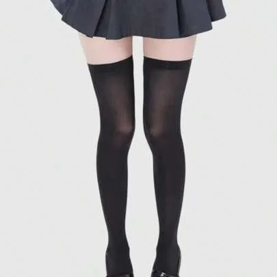 1 Pair High Elasticity Black Thigh High Socks For Women