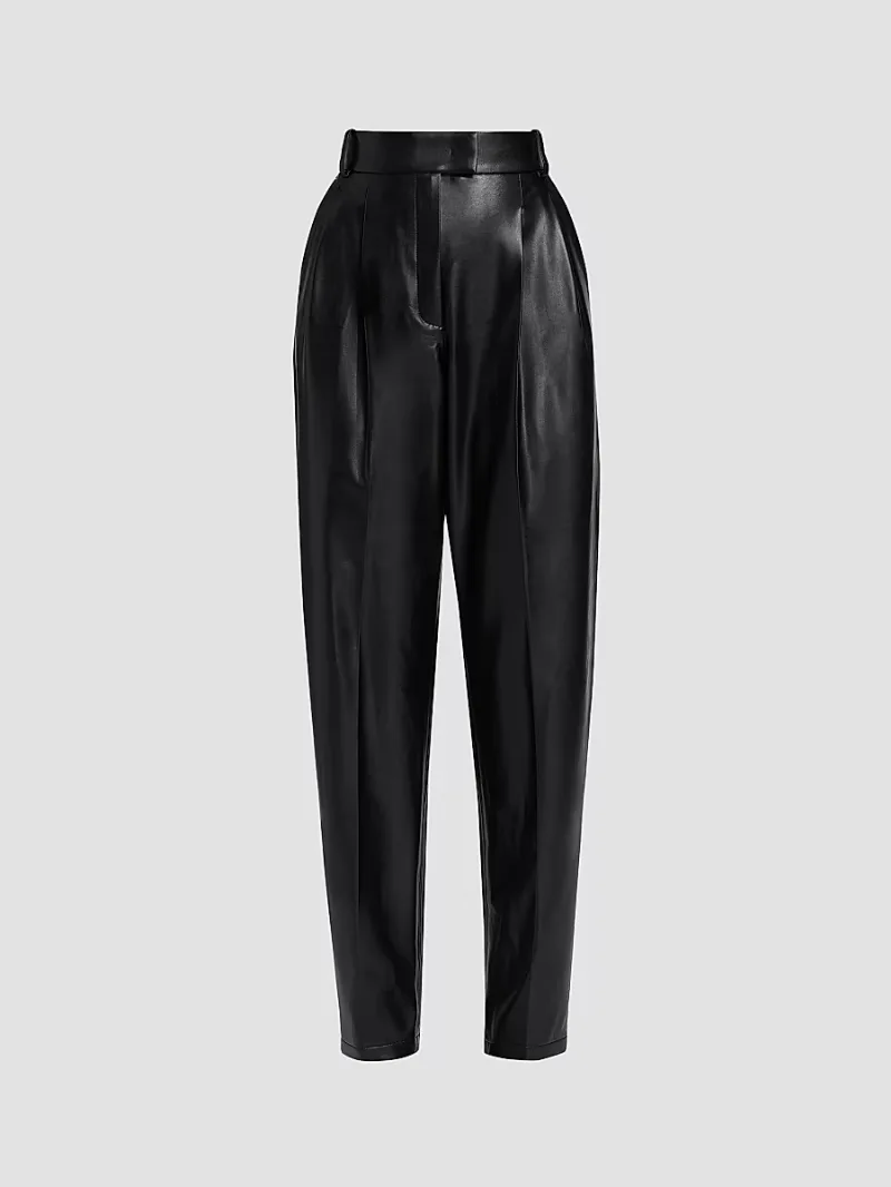 Women's Dru Pleated Faux-Leather Tapered Pants - Black - Size 0