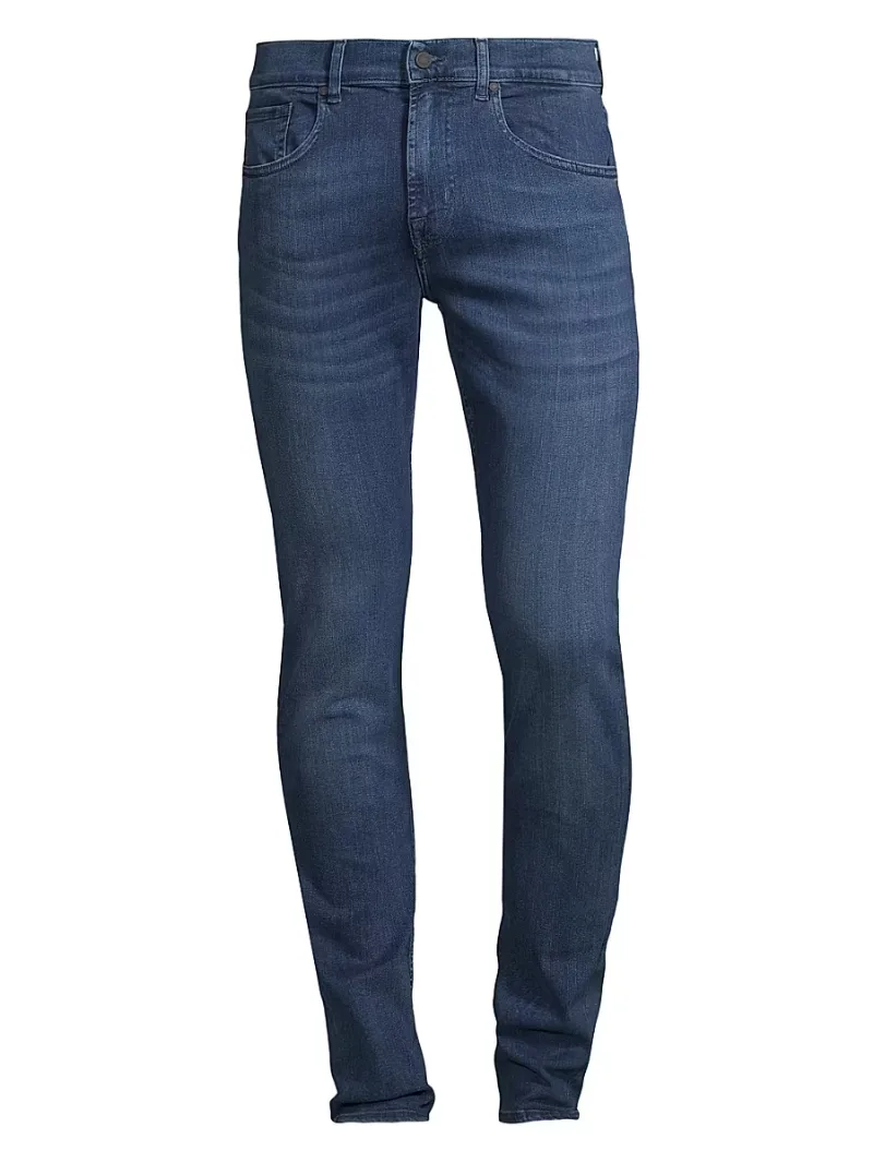 7 For All Mankind Men's Skinny Cotton-Blend Jeans - Mid Blue - Size 28