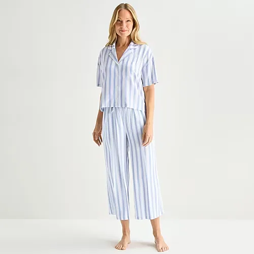 Liz Claiborne Cool and Calm Womens Short Sleeve 2-pc. Pajama Set, Small, Blue