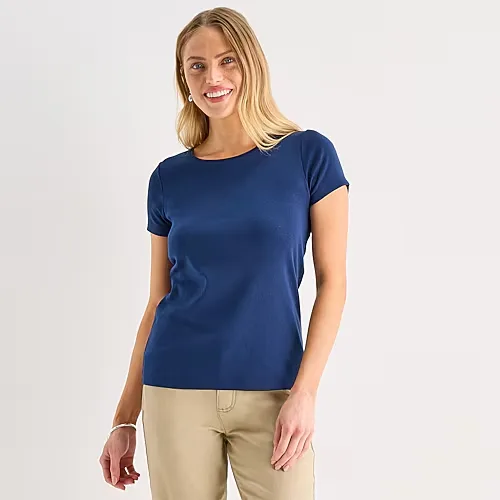 St. John's Bay Womens Crew Neck Short Sleeve T-Shirt, Xx-large, Blue
