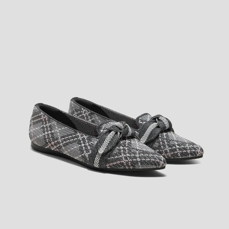 VIVAIA Pointed-Toe Bow Loafers (Michelle 2.0)|LIGHT GREY LINED PLAID|US 8