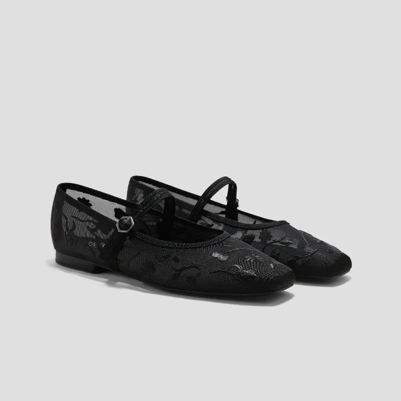 VIVAIA Square-Toe Mary Janes (Margot Mary Jane)|BLACK FRENCH FLORAL MESH|US 8