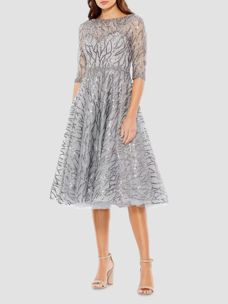 Mac Duggal Women's Sequined Fit-&-Flare Midi-Dress - Platinum - Size 4