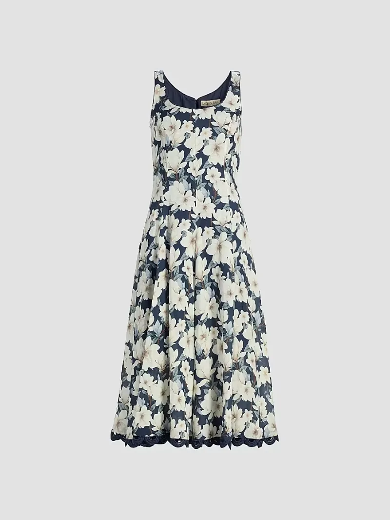 SACHIN BABI Women's Teresa Floral Linen-Blend Midi-Dress - Midnight Magnolia - Size 4