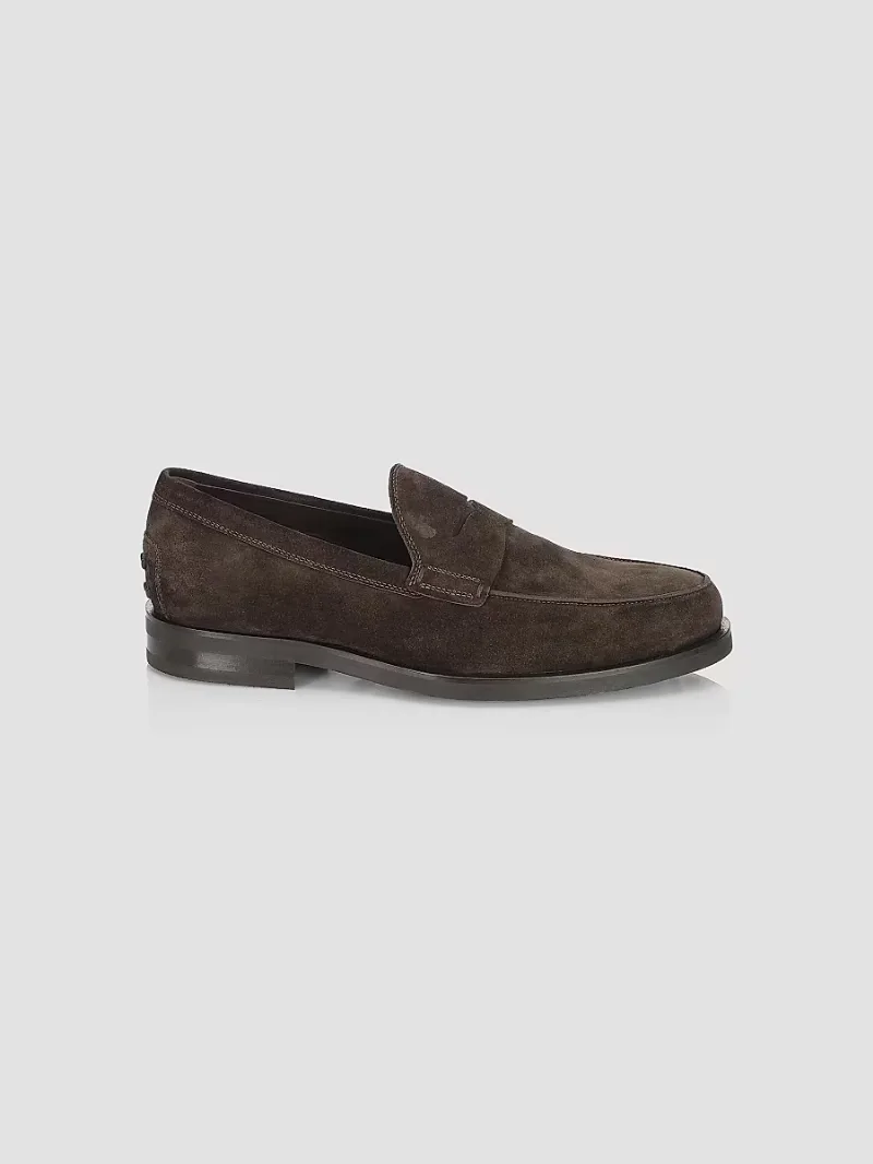Tod's Men's Suede Penny Loafers - Dark Brown - Size 12