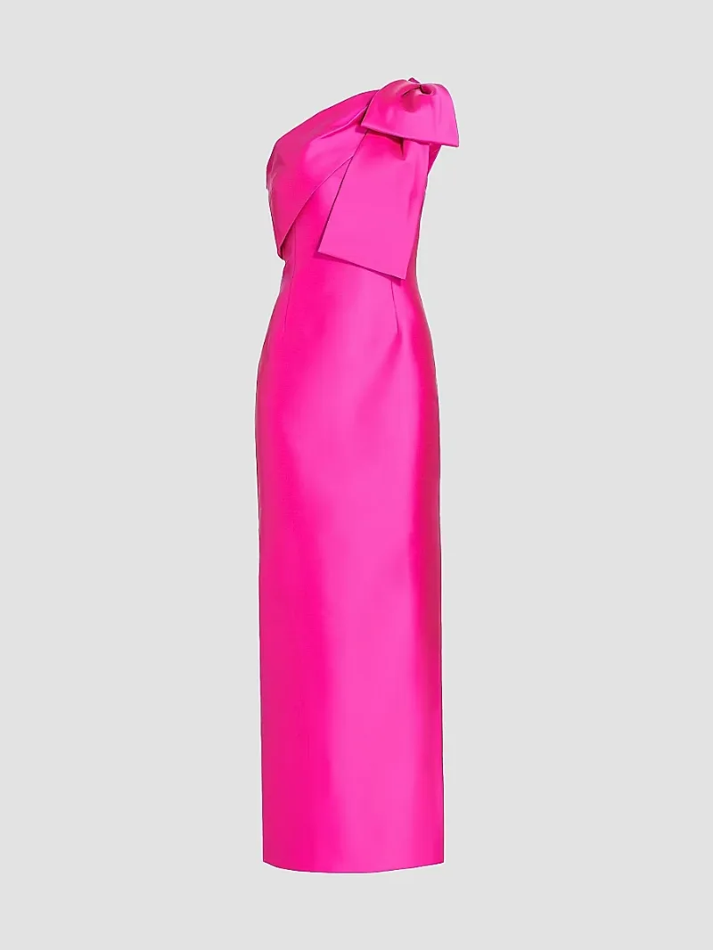 Women's Bonnie Satin One-Shoulder Gown - Fuschia - Size 14