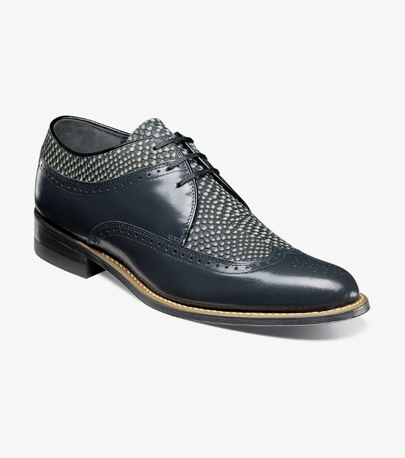 Stacy Adams Shoes Dayton Python Print Wingtip Oxford Navy Size 7.5