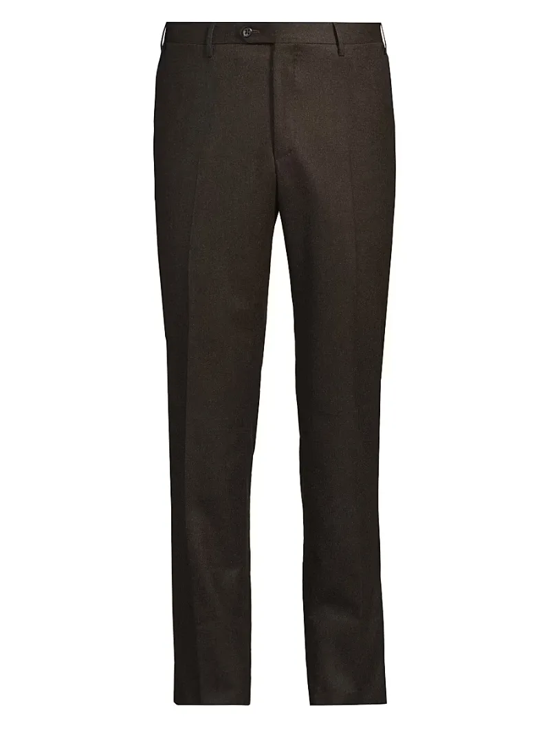 Corneliani Men's Wool Flannel Slim-Fit Trousers - Brown - Size 40
