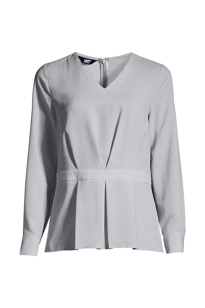 Women's Tall V-neck Pleated Blouse - Lands' End - Gray - 2