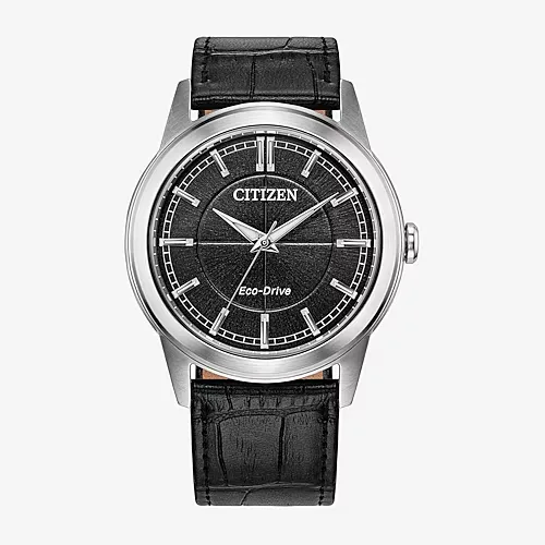 Citizen Rolan Mens Black Leather Strap Watch Aw2110-06e, One Size, Black