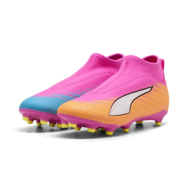 Tacos de Fútbol PUMA Ultra 6 Match+ Fg/ag Laceless para Adolescentes en Talle 21 Poison Rosa/PUMA White/sun Stream