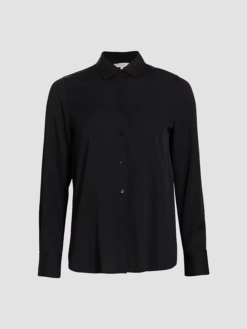 Vince Women's Silk-Blend Slim-Fit Blouse - Black - Size Small
