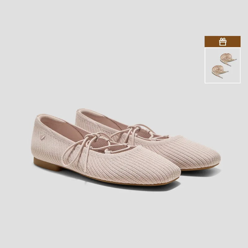 VIVAIA Square-Toe Lace-Up Mary Janes (Miley)|BALLET BLUSH FRENCH STRIPE|9-9.5