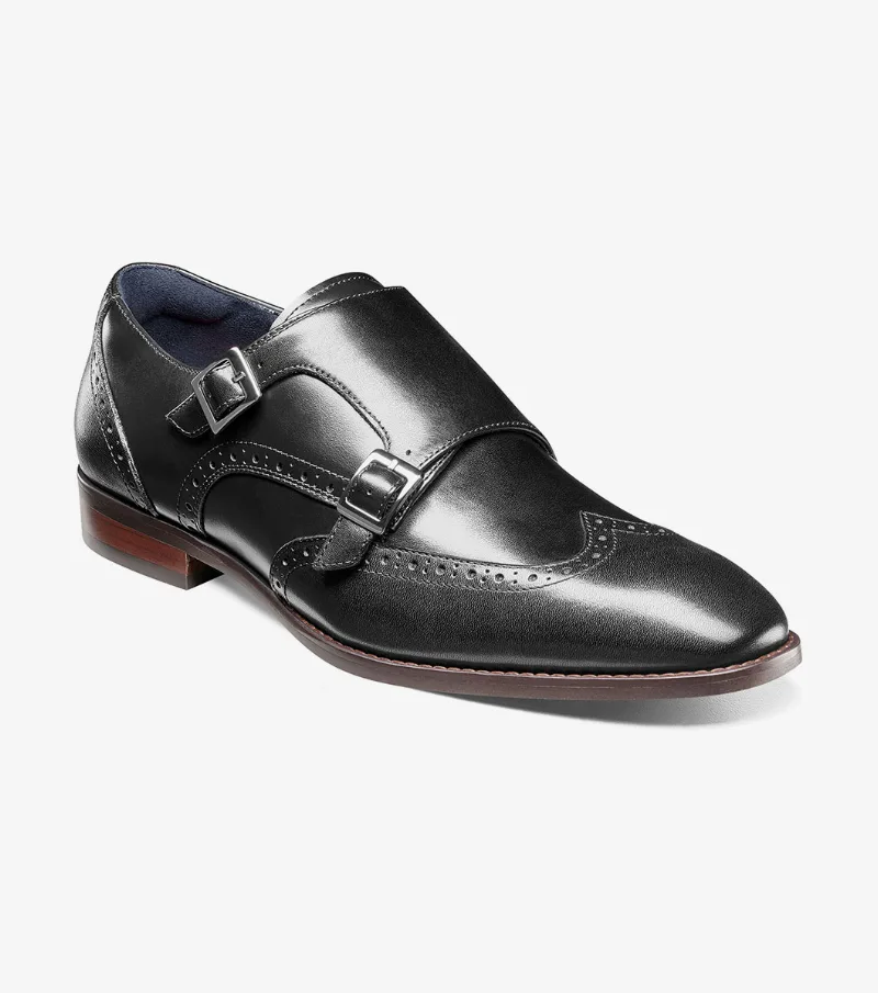 Stacy Adams Shoes Karson Wingtip Double Monk Strap Black Size 7.5