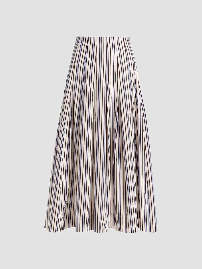 Lela Rose Women's Striped Poplin Cotton Midi-Skirt - Cream Multi - Size 2