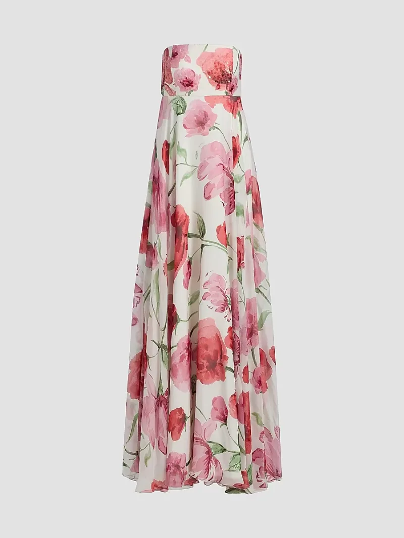 SACHIN BABI Women's Ames Floral Strapless A-Line Gown - Grande Watercolor Poppies - Size 6