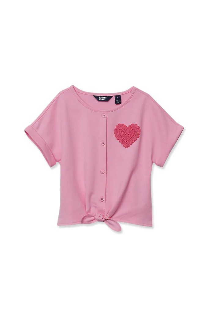 Girls Slouchy Button Front Terry Knit Top - Lands' End - Pink - XXS