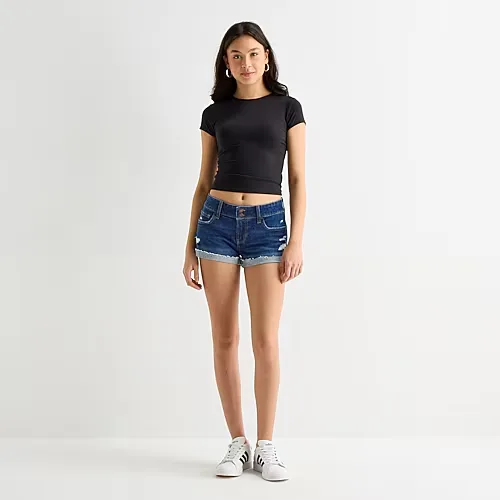 Arizona So Smooth Womens Juniors Round Neck Short Sleeve T-Shirt, X-large, Black