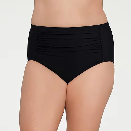Liz Claiborne Plus Comfort Waistband Brief Bikini Swimsuit Bottom, 18w, Black