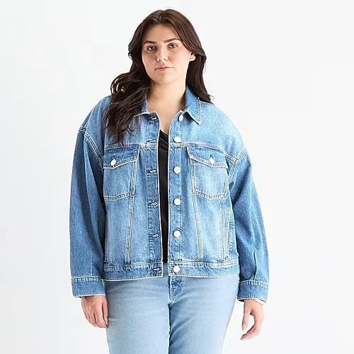 A.N.A Womens Plus Denim Midweight Jacket, 0x, Blue