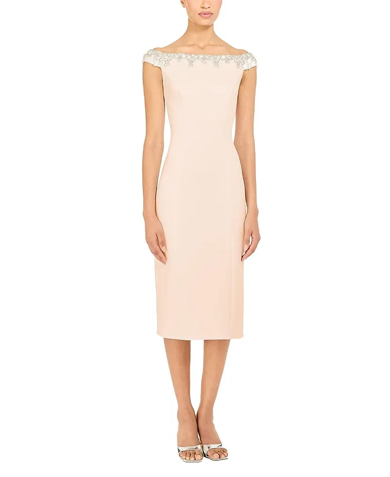 Jenny Packham Valorie Beaded Off-Shoulder Midi Dress
