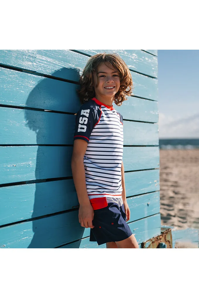 Boys Sunshade UPF 50 Short Sleeve Solid Rash Guard - Lands' End - Blue - S