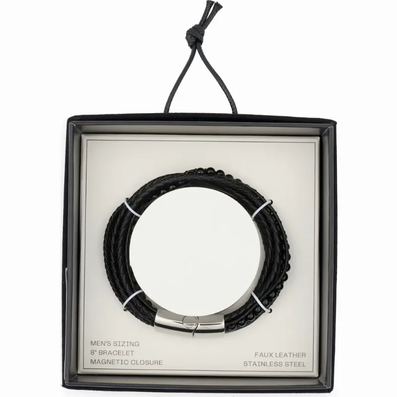 NORDSTROM RACK Men's Faux Leather & Bead Bracelet in Black at Nordstrom Rack