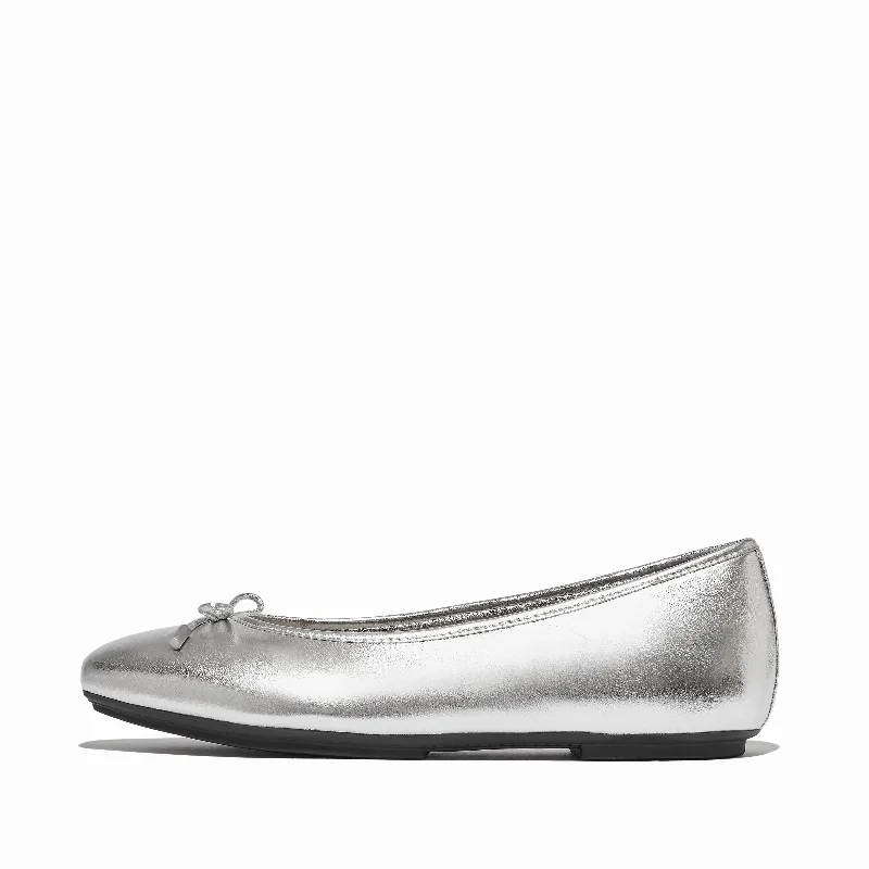 DELICATO Bow Soft Metallic-Leather Ballerinas