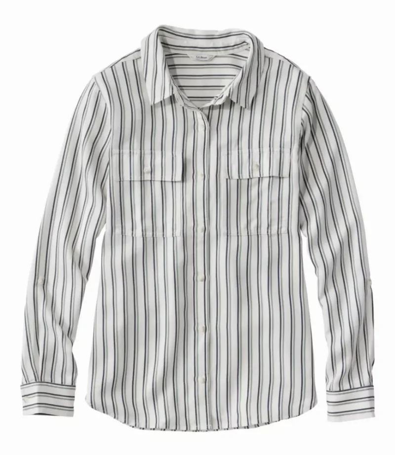 L.L.Bean Women's Soft-Washed Utility Shirt Bone Stripe Large L. L.Bean