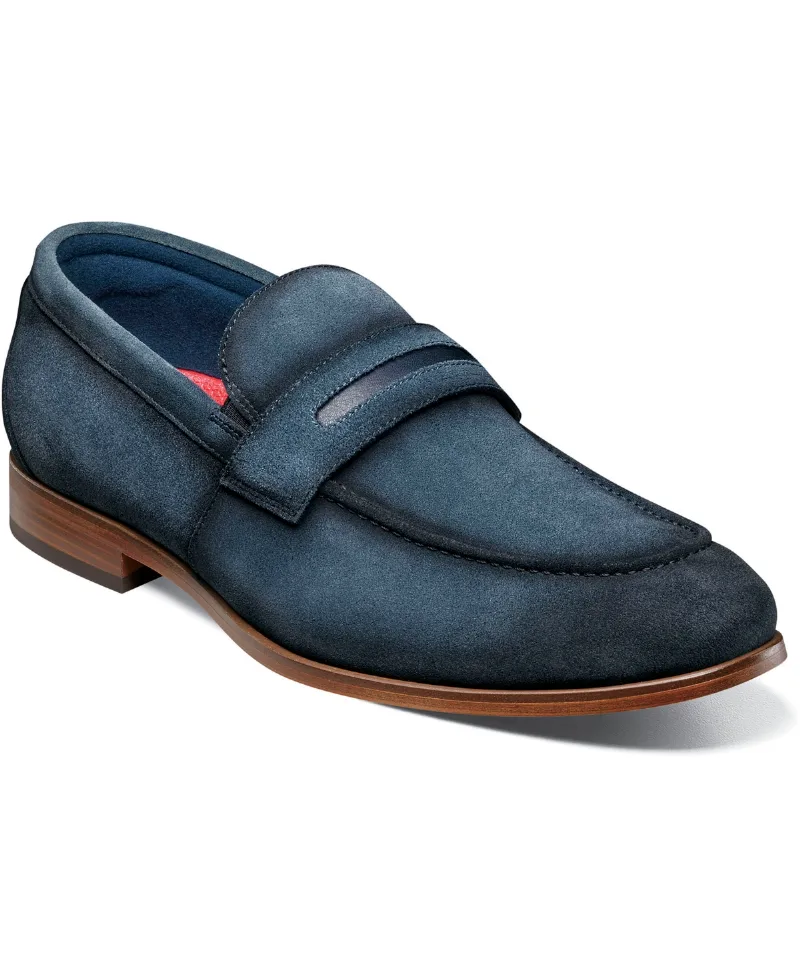 Stacy Adams Men's Burke Moc Toe Saddle Slip On Shoes - Navy Suede