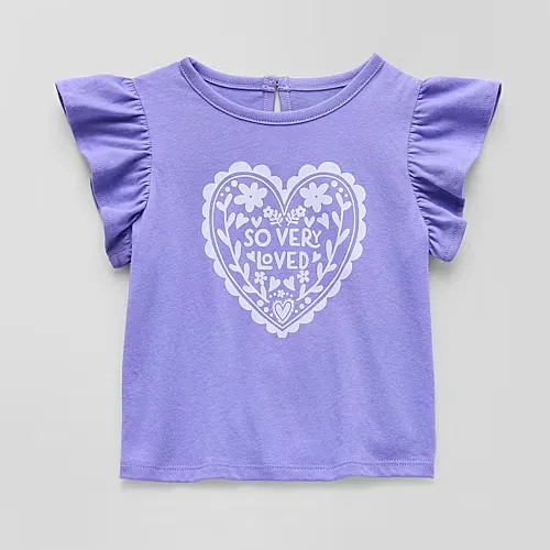 Okie Dokie Baby Girls Round Neck Short Sleeve Regular Fit Graphic T-Shirt, 3 Months, Purple