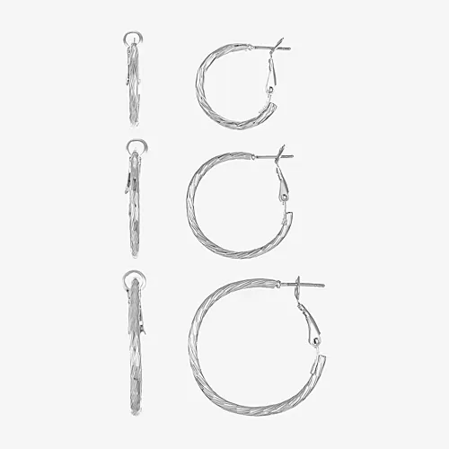 Liz Claiborne Womens Hypoallergenic 3 Pair Earring Set, One Size, Silver
