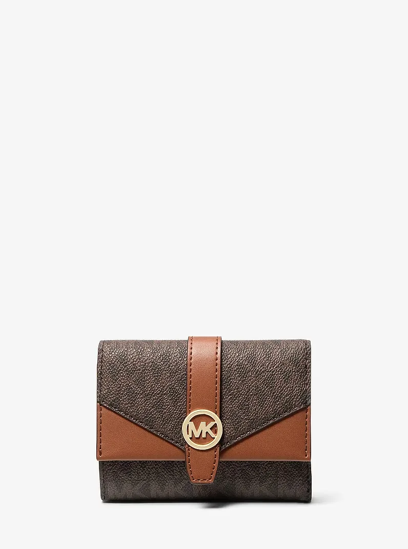 Greenwich Medium Signature Logo Trifold Wallet in BROWN - Sale | Michael Kors [US]
