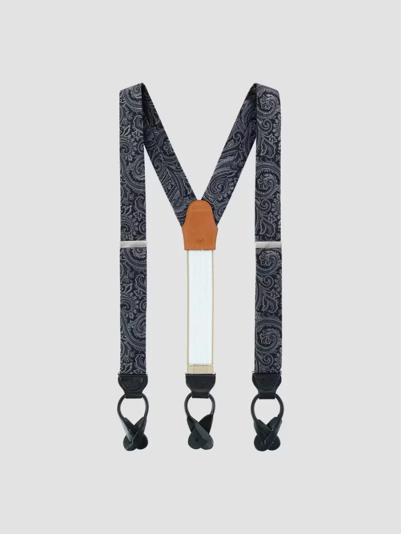 Men Sobee Paisley Silk Suspenders - Black